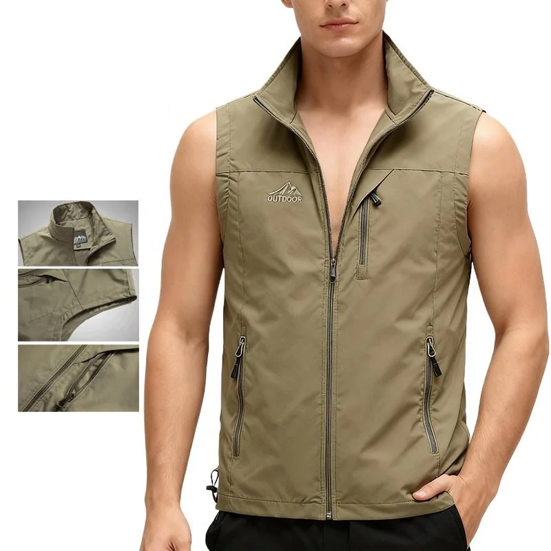 Summer Vest Men's Outdoor Casual Sleeveless Jacket with Zipper Closure Anti-Wrinkle for Photography Fishing Jacket Multi Pockets