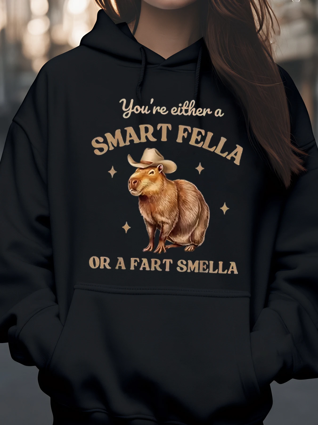 Sudadera con capucha con estampado de vaquero de capibara para Halloween Ropa casual Ropa unisex para adultos