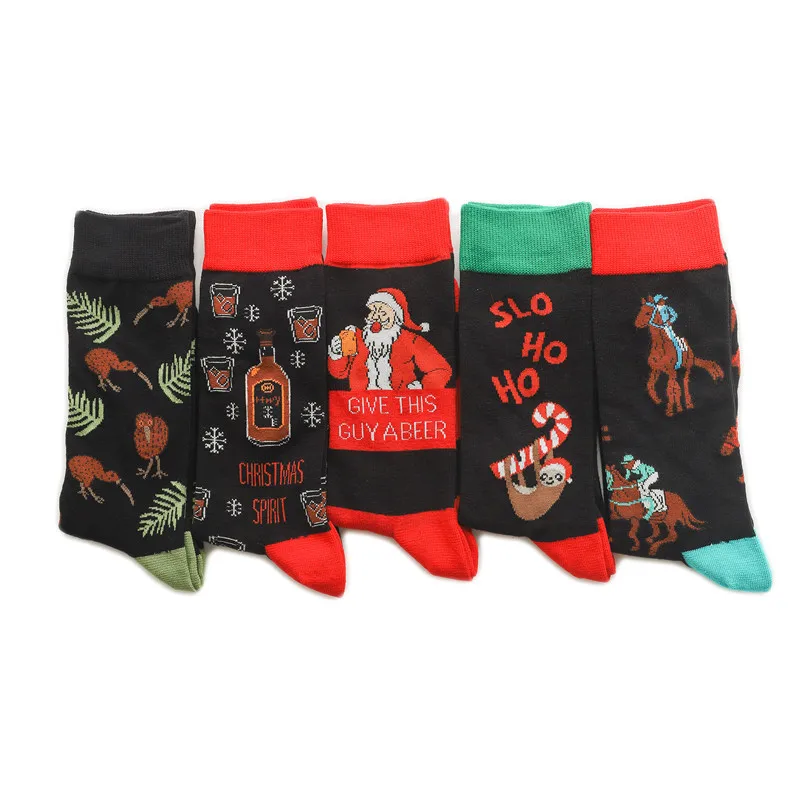 Funny Christmas Cotton Crew Socks Women Santa Wine Horse Holiday Party Winter Streetwear Casual Gift Funny Designer Novelty Red