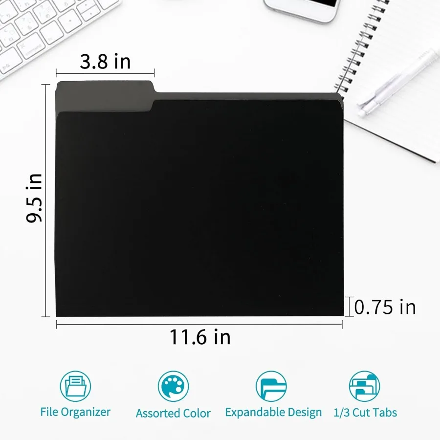 36 Packs Colored File FoldersBlack File Folders Two Tone Color File Folder 8.5 x 11 Ih 1 3 Cut Tabs Letter Size Manila File Fol