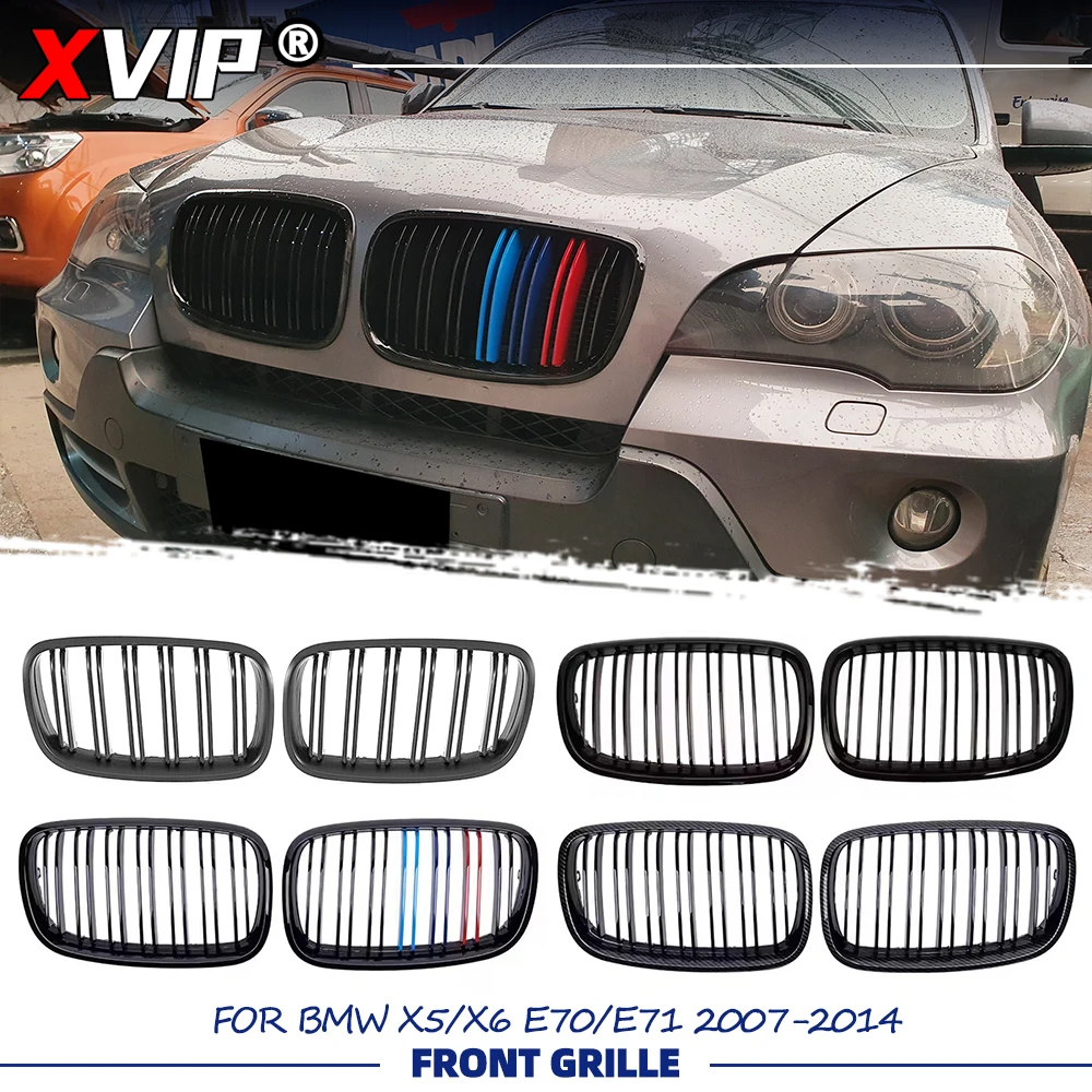 

Решетка радиатора XVIP Black Double Line Style для BMW X5 E70 X6 E71 2007-2014, с эффектом карбона, замена передней решетки автомобиля
