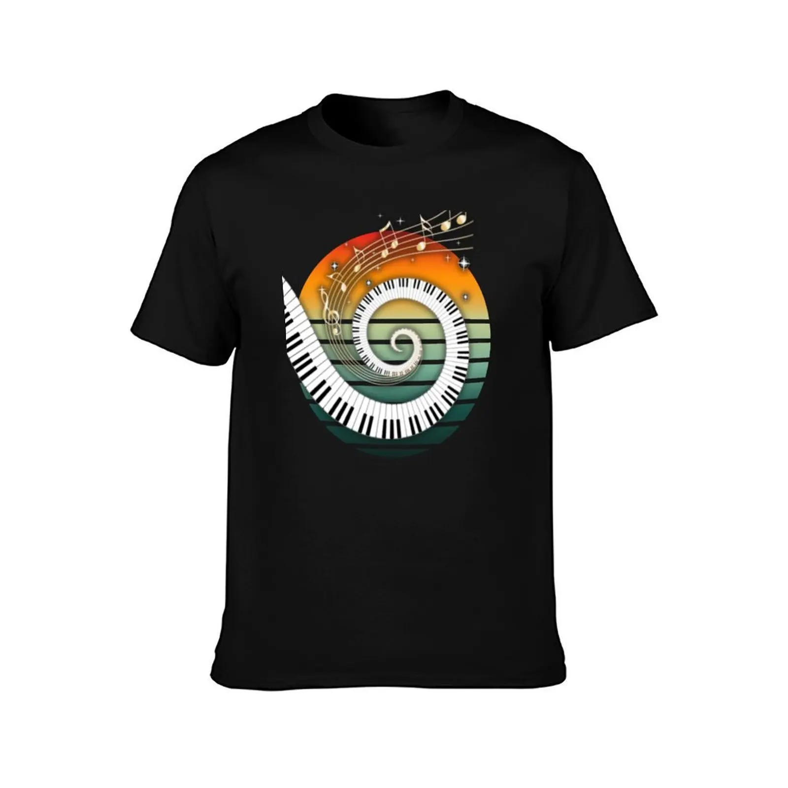 Retro Keyboard Piano T-Shirt, Summer Casual Cotton Tee, Oversized Streetwear Tops, Vintage Graphic Print, Loose Fit Short Sleeve
