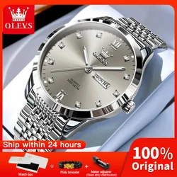 OLEVS 2943 Mens Watch Original Quartz Watch Waterproof Luminous Dual Calendar Display Watch For Men Freebie Mens Gifts Reloj New