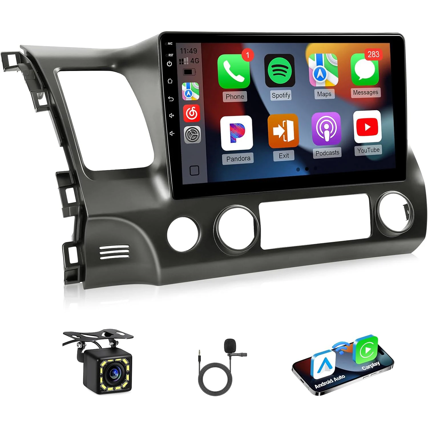 Fast Boot Linux Car Radio for Honda Civic 2006 2007 2008 2009 2010 2011 with Wireless Carplay/Android Auto 10.1