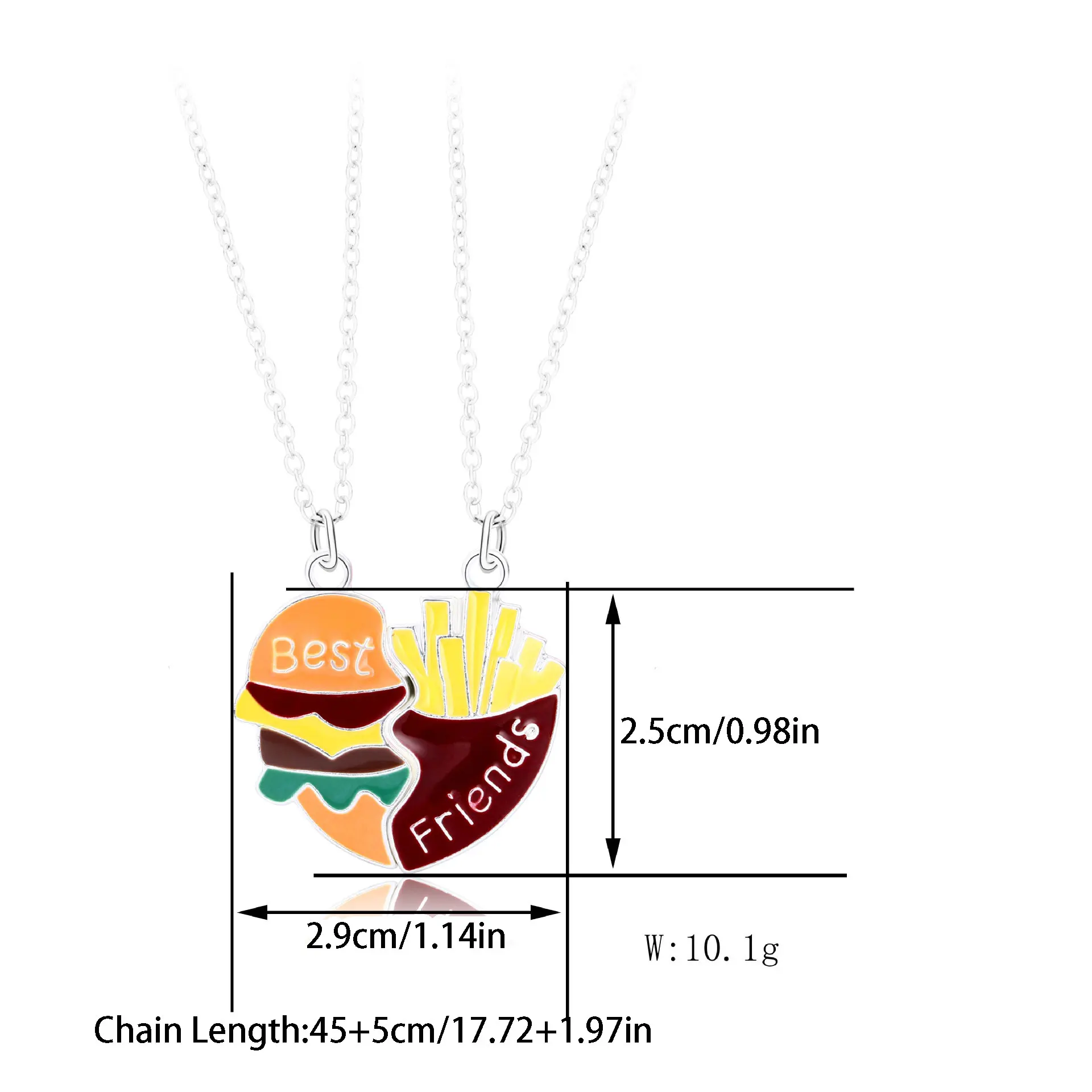2 قطعة قلادة الكرتون الموضة الجديدة رائعة سبيكة المغناطيس برغر والبطاطس المقلية صديق قلادة موسم التخرج مجوهرات هدية