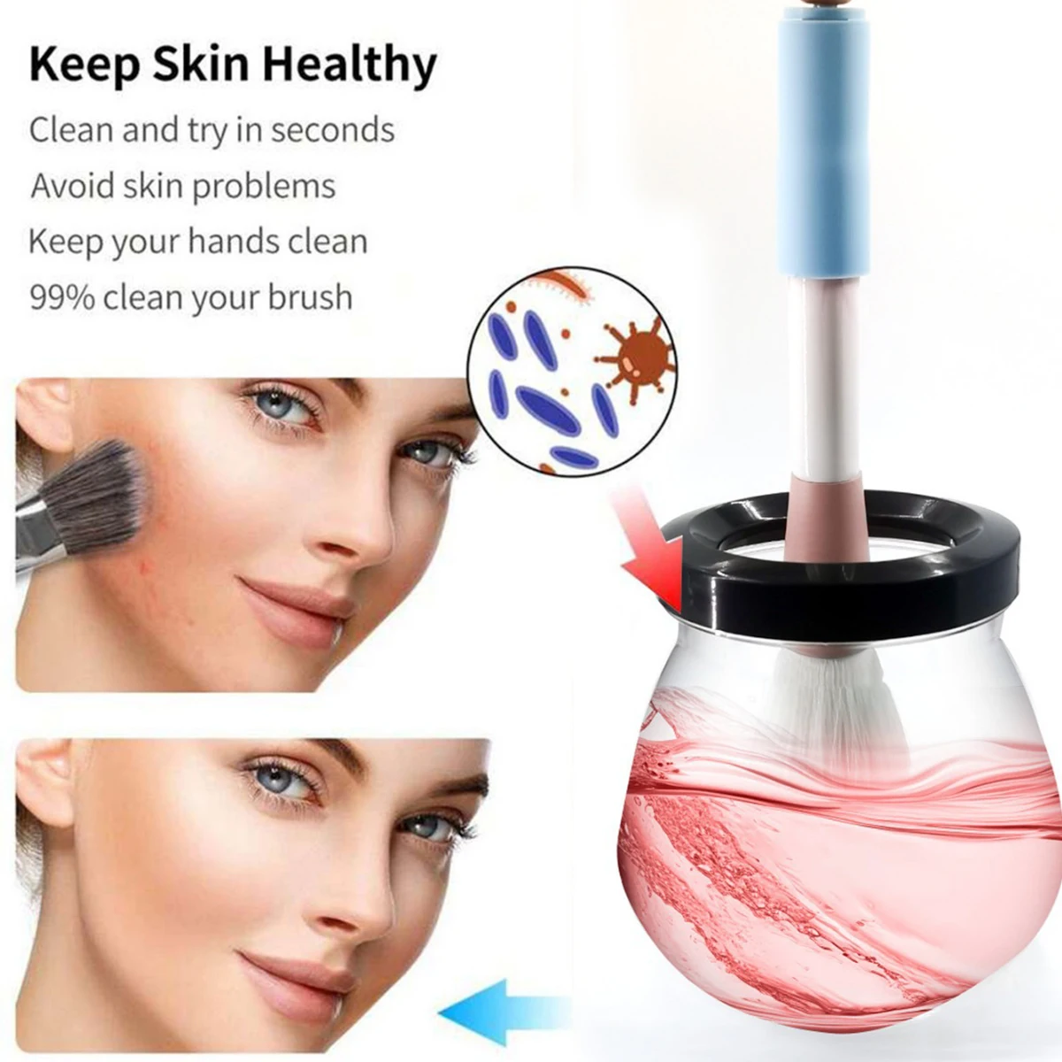 Limpiador de brochas de maquillaje eléctrico, máquina agitadora de pegamento de pestañas, lavado y secado rápido, limpieza USB, accesorios de herramientas