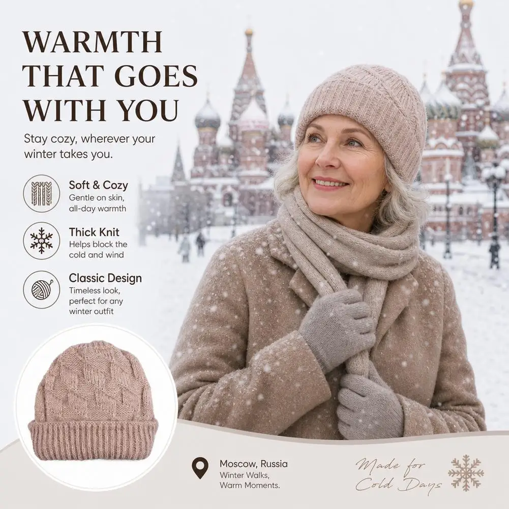 Women's Winter Warm Knit Beanie Hat, Versatile Large Head Circumference, Ear Protection, Fashionable Woolen Slouchy Hat