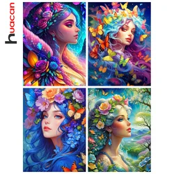 Huacan Full Diamond Painting Portrait Girl Diy Mosaic Flower Gift Kit 5d Embroidery Butterfly New Collection Art Wall Decoration