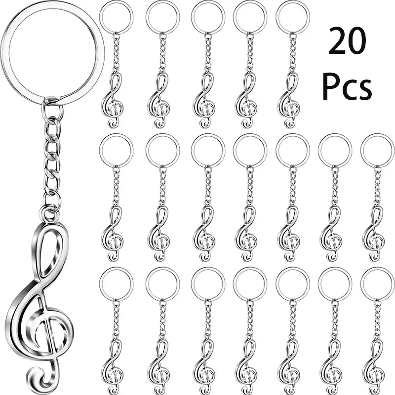 20Pcs Metal Keychains Symbol Keyring Musical Note Key Chains Pendant Promotional Gift Wholesale