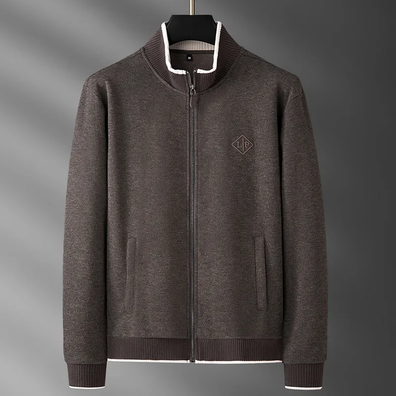 Minglu Autumn Winter Wool Men's Sweatshirts Luxury Solid Color Stnad Collar Letter Embroidery Sport Casual Male Hoodies 4XL