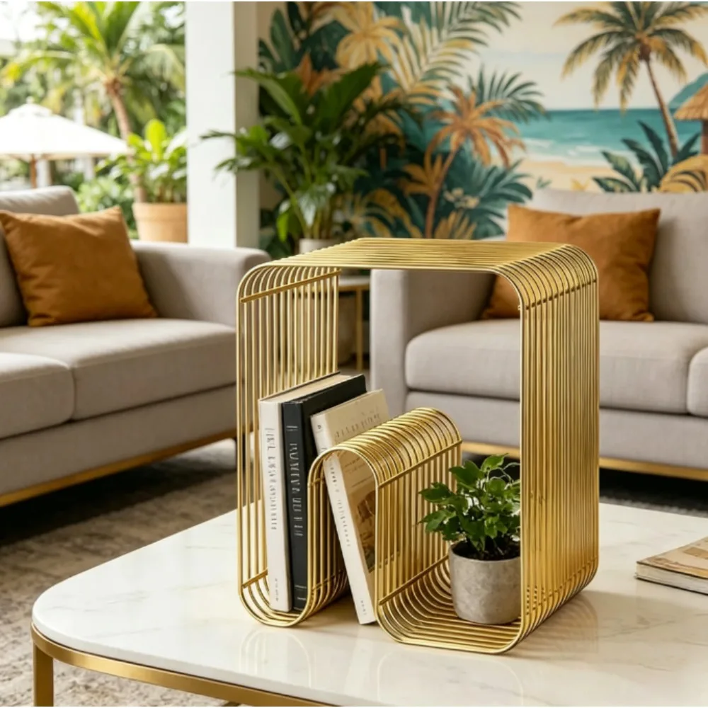 

Scandinavian Style Metal Coffee Table Minimalist Side Table Storage Shelf for Living Room Furniture