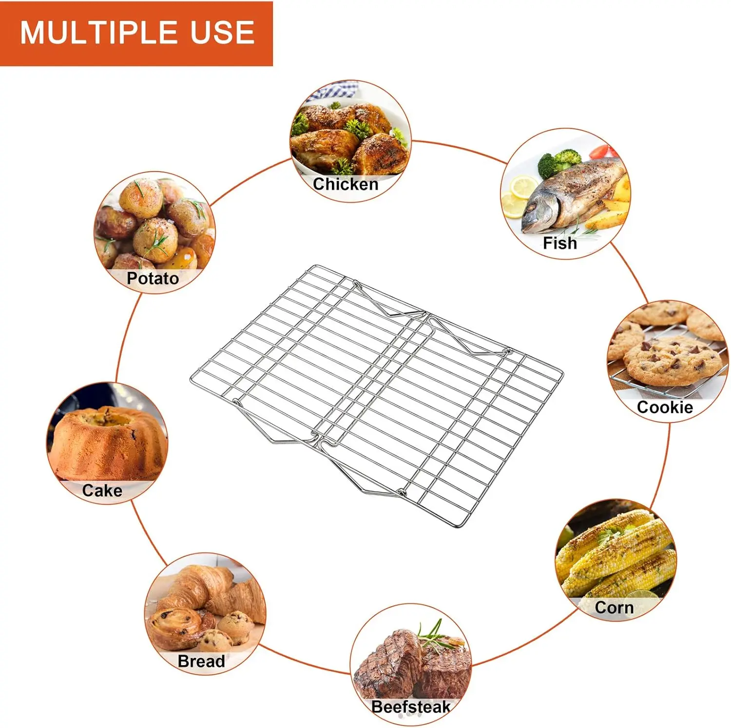 5-Tier Stainless Steel Stackable Cooling Rack for Baking, Roasting, Grilling - Collapsible & Oven Safe, Easy Clean