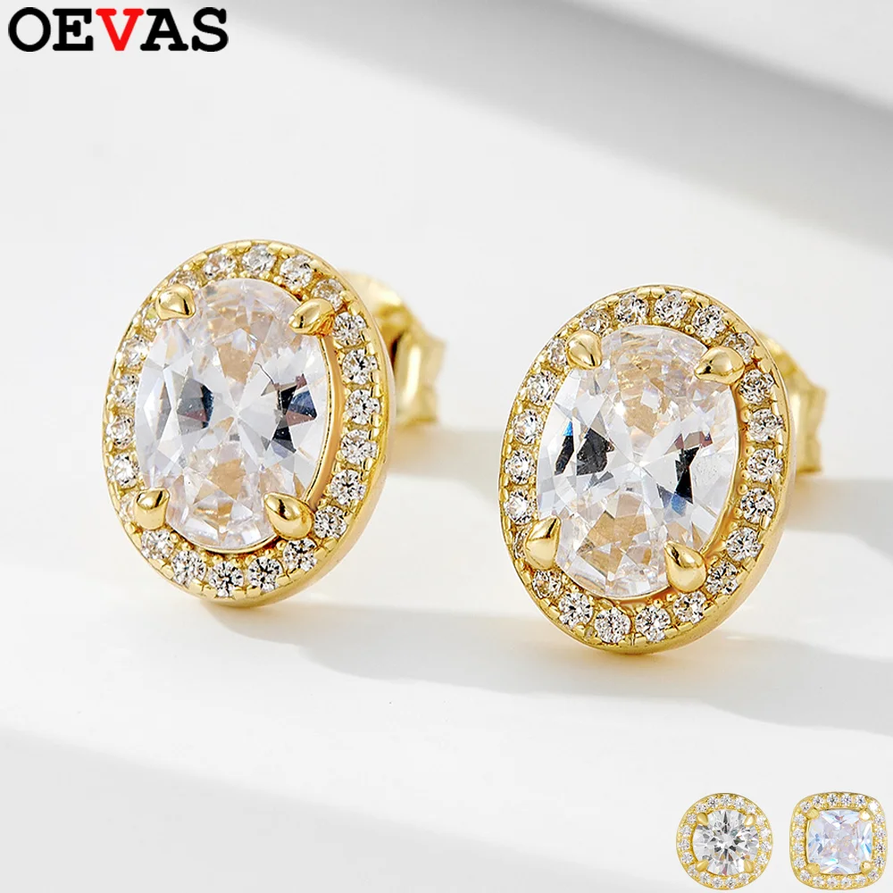 

Женские серьги OEVAS с цирконием, 100% серебро S925, золото 18 карат, сверкающие серьги-гвоздики с драгоценными камнями, ювелирные украшения для свадебной вечеринки