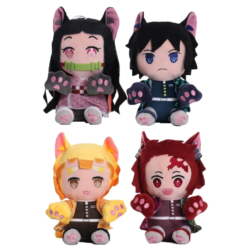 

20cm Demon Slayer Cartoon Anime Plush Toy Doll Cute Cat Ears Manga Character Kamado Tanjirou Nezuko Doll Children Kids XMAS Gift