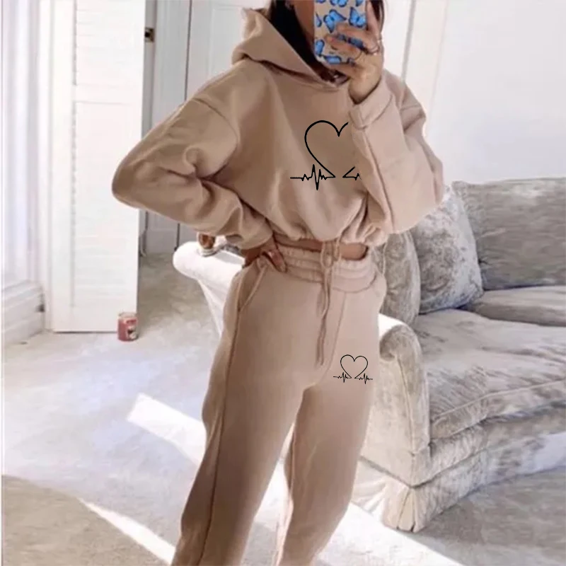 New 2024 track suits for women casual sports set Solid color hoodie sweatshirt pants sets Two-piece set for autumn and winter