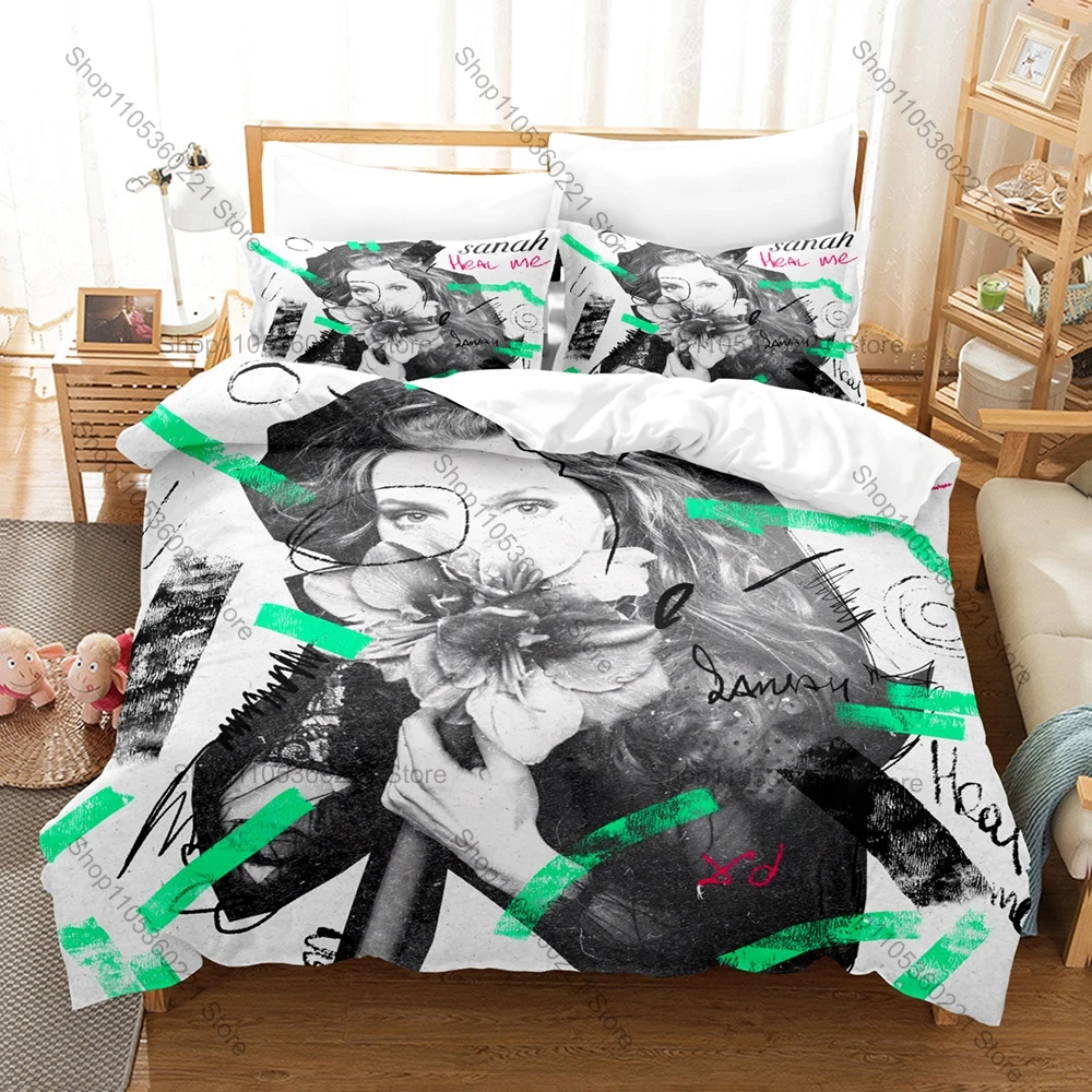 Cool Polish Female Singer 3PCS Bed Set Sanah Vivid Photo Print Cozy All Season Bedding Indie Pop Star Pattern Comfort Bed Linen