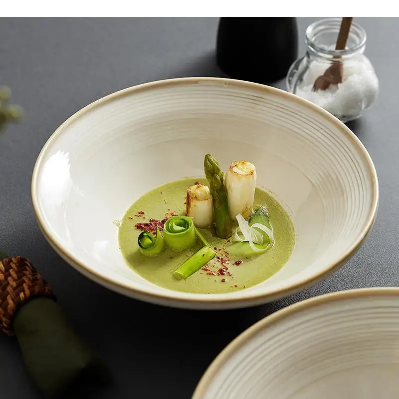 

Ceramic Round Ramen Noodle Bowl Vegetable Salad Soup Basin Home Kitchen Simple Specialty Cutlery Plate Serving Plates