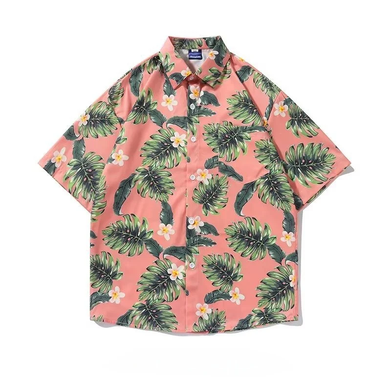 Summer Men's Hawaiian Short Sleeve Flower Shirt Loose Handsome Beach Seaside Vacation Casual Half Sleeve Floral Shirt Coat