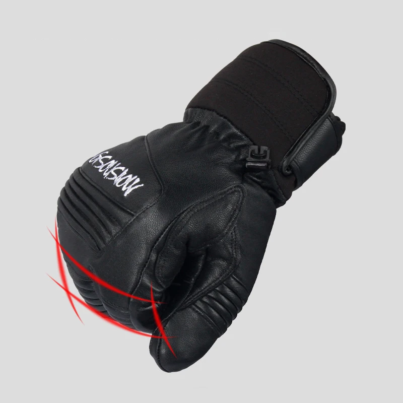 Sarung tangan salju wanita kulit tahan air sarung tangan ski pria olahraga gunung luar ruangan sarung tangan snowboard hangat sepeda motor bagian dalam 5 jari