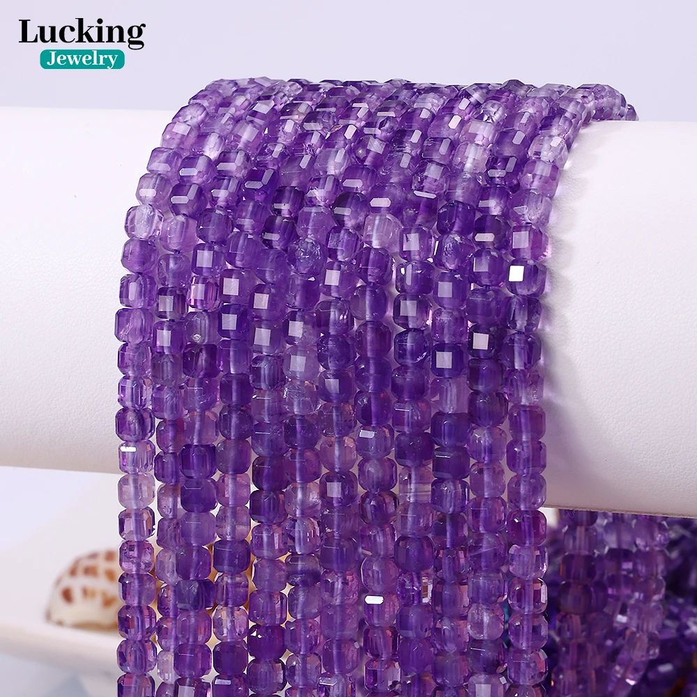 

Rare Natural 4-4.5mm Brazil Amethyst Cube Faceted Beads For Jewelry Making Bracelet Necklace Accessories 15''