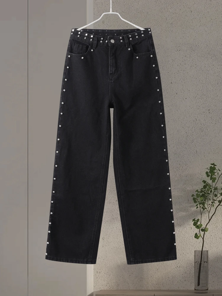 موضة ليوبارد ستار طباعة الجينز المرأة عالية الخصر سستة مستقيم الساق بنطال ذو قصة أرجل واسعة 2025 ربيع جديد أنثى ملابس الشارع الشهير غير رسمية