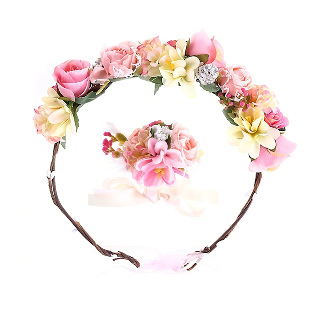 

Party Decorations Simulated Rose Wreath Bracelet Set Wrist Bands Hairband Headband Bride