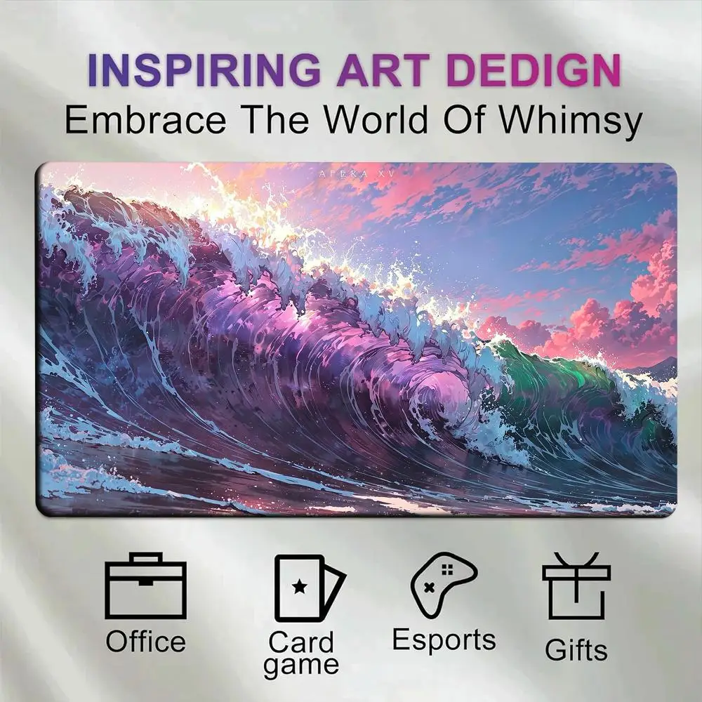 Large Anime Ocean Wave Gaming Mouse Pad Purple Pink Sea Surf Sunset Sky Cloud Seascape office desk accessories