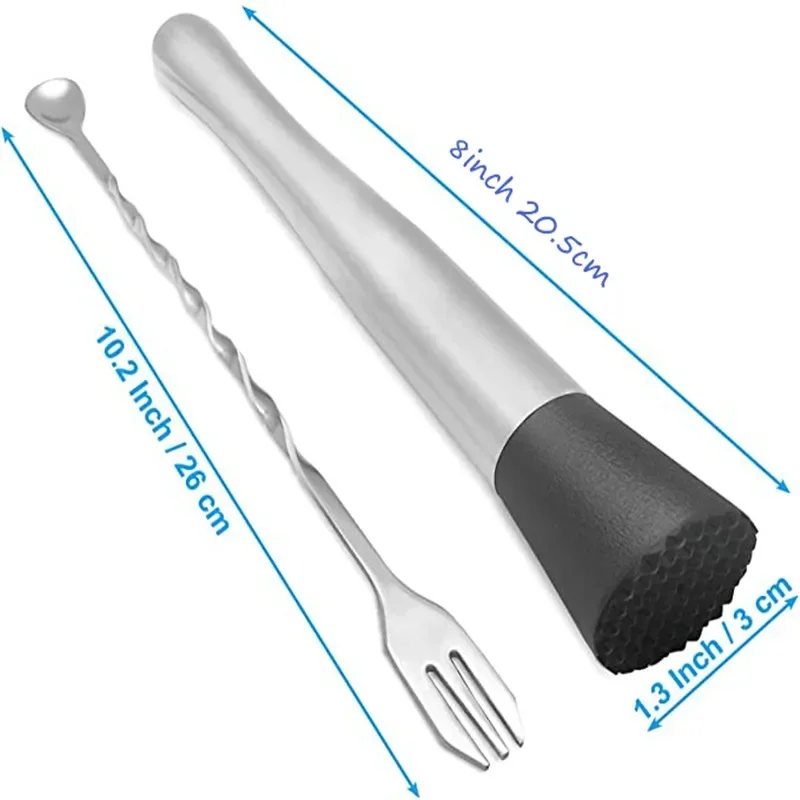 8 Inch Cocktail Muddler and Mixing Spoon, Stainless Steel Cocktail Muddler Home Bar Bartender Tool Barware Set images - 6