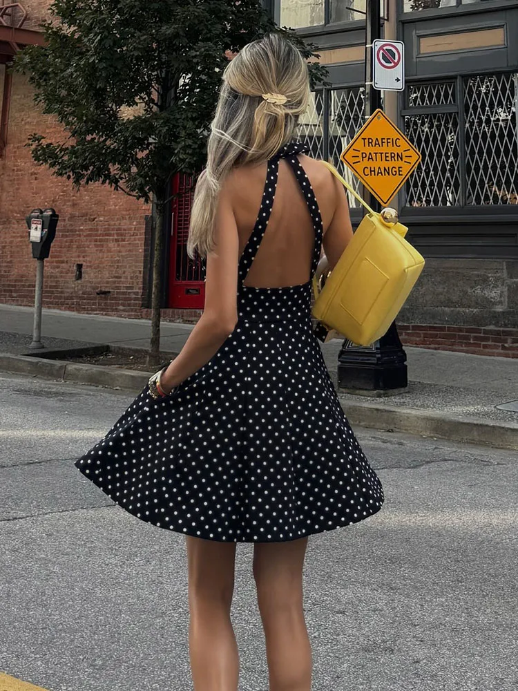 HH Woman Fashion Sexy Sleeveless Zipper Party Dress Summer Women Elegant Mini Dress Bow Polka Dot Print Design Slim Dress