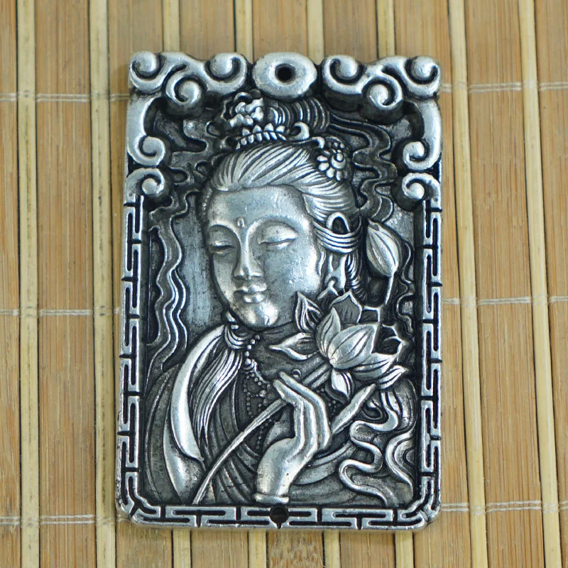 

Free shipping miscellaneous white copper waist plate beckoning wealth into treasure Guanyin pure silver white copper waist plate