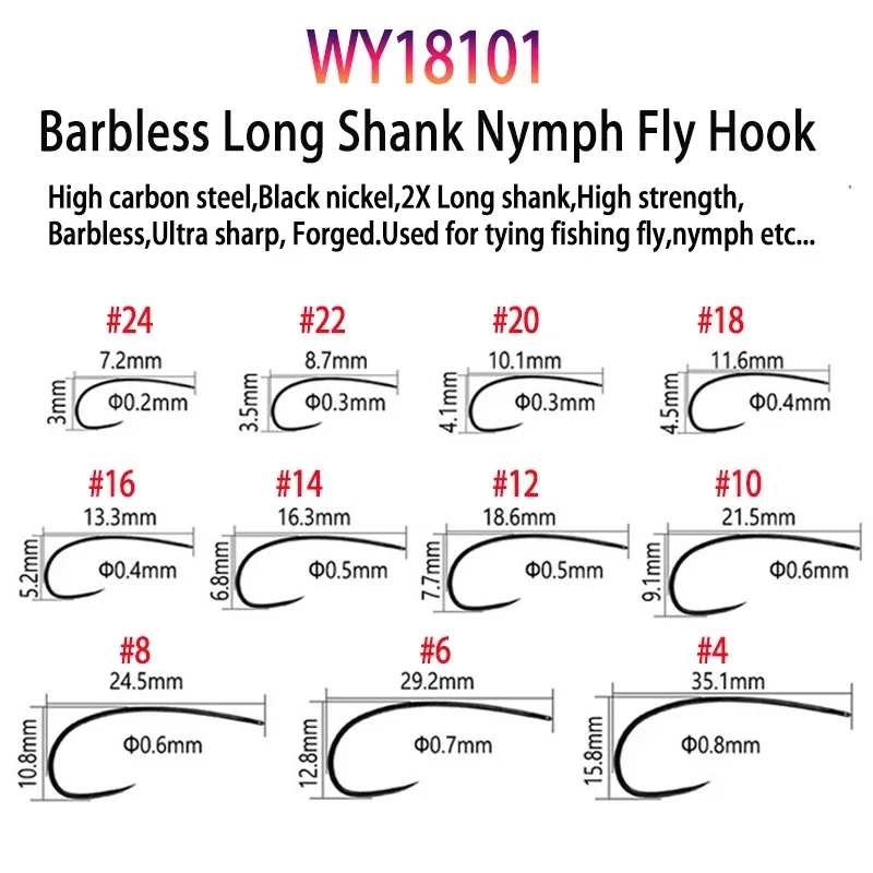 Vampfly 50pcs/Pack Barbed and Barbless Fishing Fly Tying Hook Nymphs Pupa Egg Fly Dry Fly Wet Fly Hook 60° Angle Jig Nymph Hook