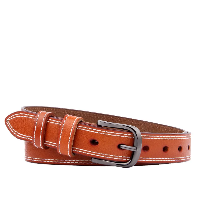 Vrouwen Echt Lederen Riem Pin Gesp Mode Riemen Zilveren Gesp Eenvoudige Retro Decoratieve Riem Student Riem Riemen Voor Vrouwen