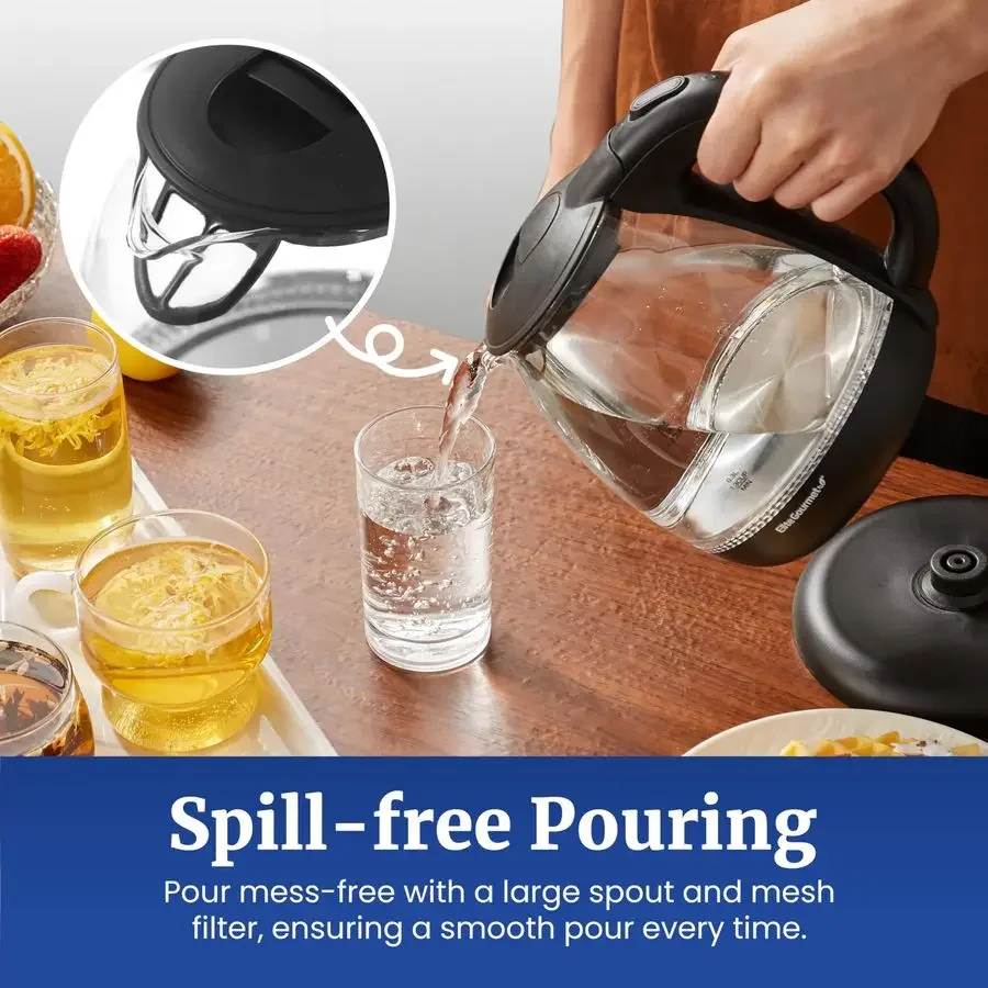 

EKT1001 Электрический стеклянный чайник, 1,0 л, без BPA, 1100 Вт, беспроводной, 360° ° Основание, стильный синий светодиодный интерьер, удобное автоматическое отключение