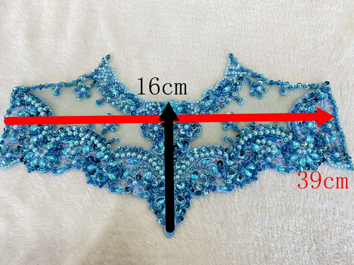 11 Colors Gorgeous Heavy Duty Diamond Lace Applique Set in Various Colors For Muslim Arabic Dress Neckline Decoration