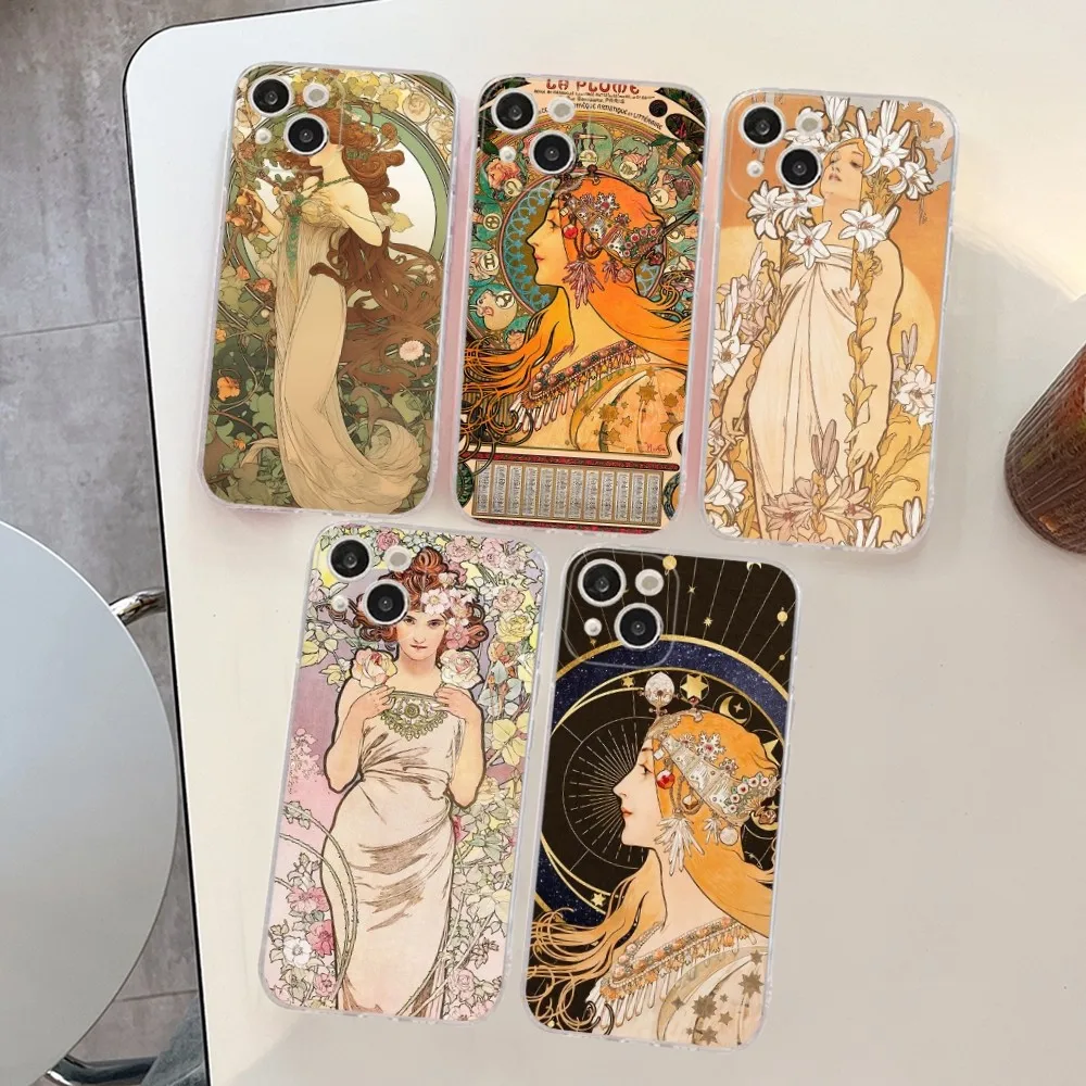 Alphonse Mucha  Phone Case Silicone Soft for iphone 15 14 13 12 11 Pro Mini XS MAX 8 7 6 Plus X XS XR Cover