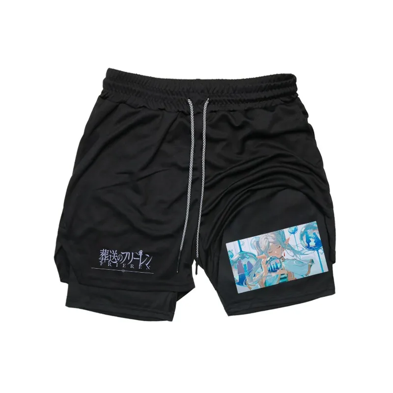 

Свободные повседневные шорты с узором Frieren, мужские американские шорты Y2K Harajuku, модные универсальные шорты для бега 2 в 1, шорты для тренировок