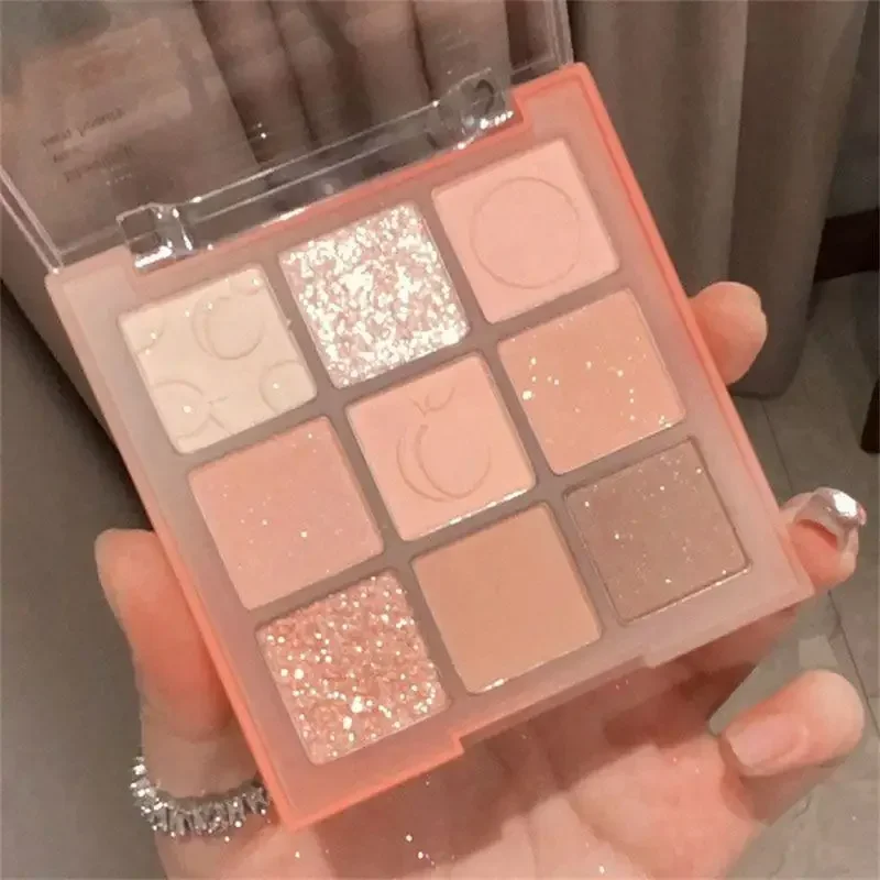 Paleta de sombras de ojos de nueve colores, rosa, perlado, mate, brillo, sombra de ojos brillante, maquillaje de ojos de larga duración