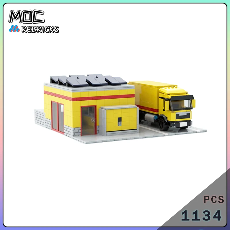 MOC City Express Post Station with Delivery Truck Building Blocks Freight Parcel Logistics Center Model Diorama Toy Adult Gift