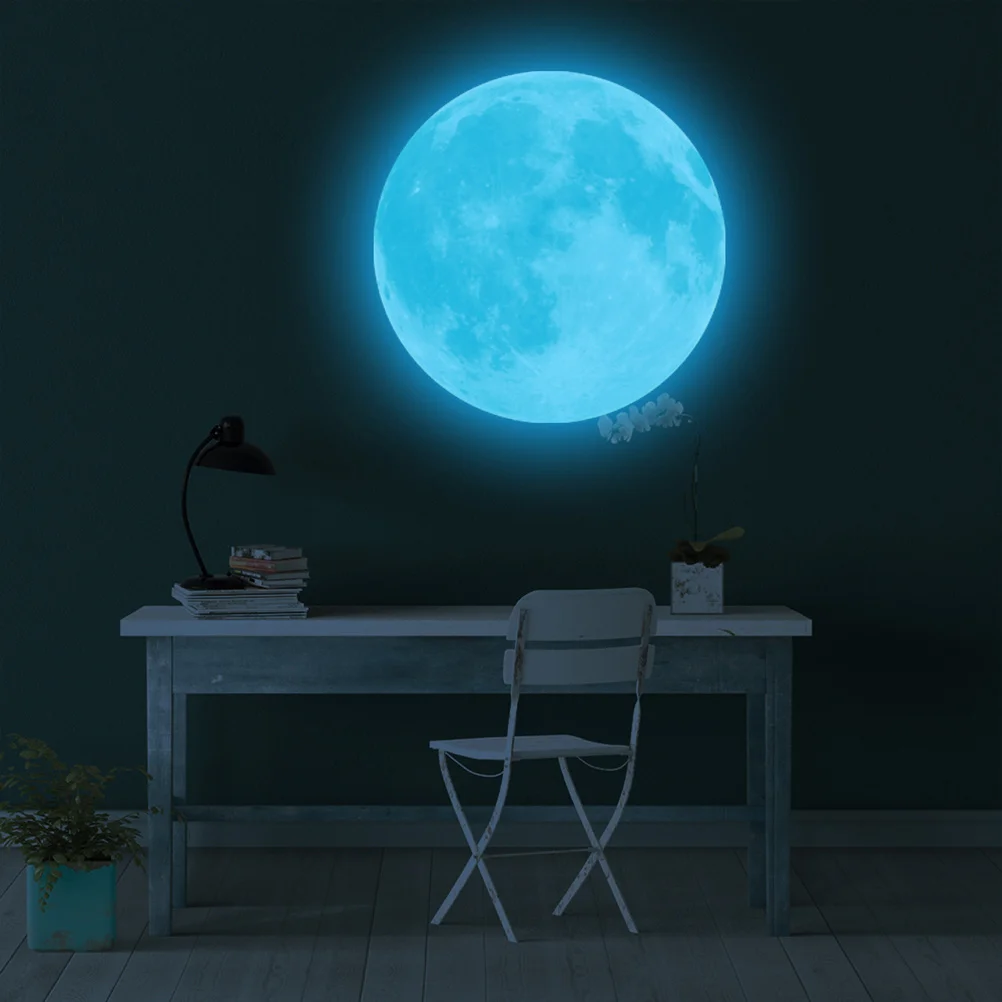 

Glowing Moon Wall Decal Round 40cm Luminous Glow Dark Color Change Kids Bedroom Wall Sticker Night Decor Removable Art Sticker
