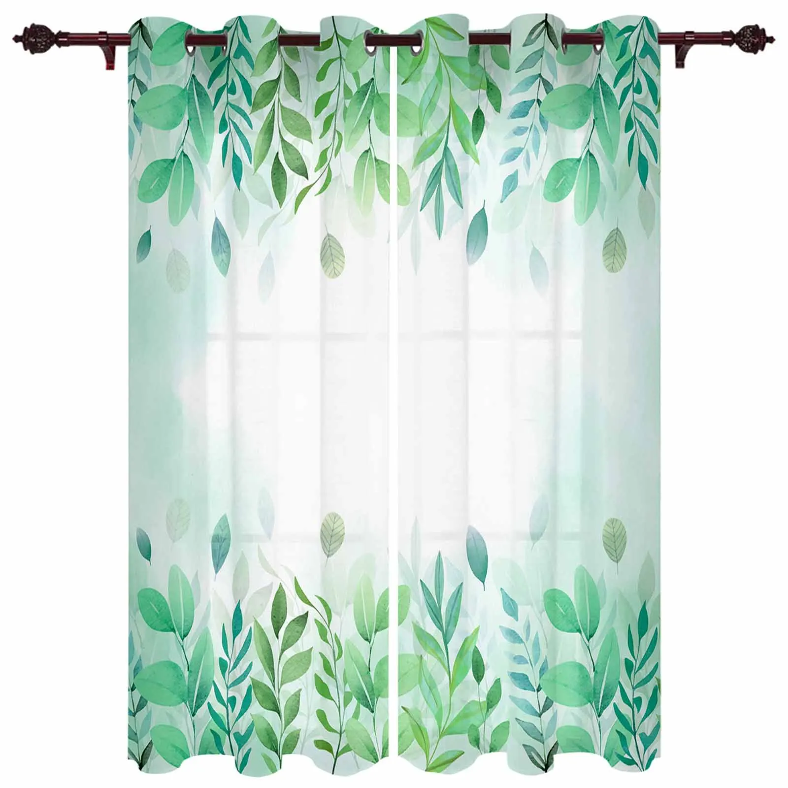 

Plant Leaves Green Watercolor Rural Style Modern Window Curtains for Living Room Bedroom Curtain Home Decor Balcony Drapes