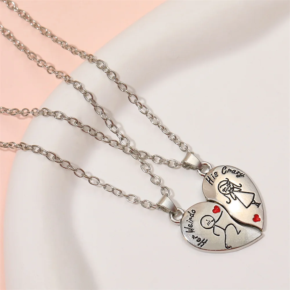 Romantic Her Weirdo His Crazy Necklace Set For 2 Broken Heart Puzzle Show Love Pendant Choker For Lovers Couple Gift Wholesale