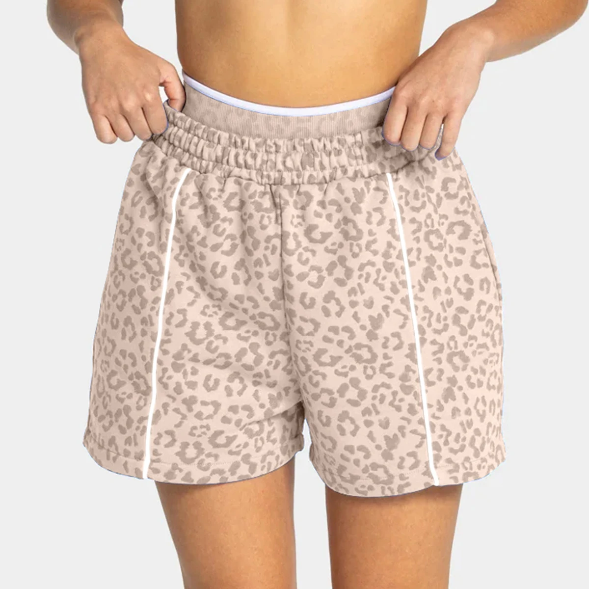 Damen-Shorts mit Leopardenmuster, dreiteilig, hochelastisch, schmal geschnitten, lässige kurze Hose, modische Streetwear, für den täglichen Gebrauch, Jogging, Sport, Workout, Bott