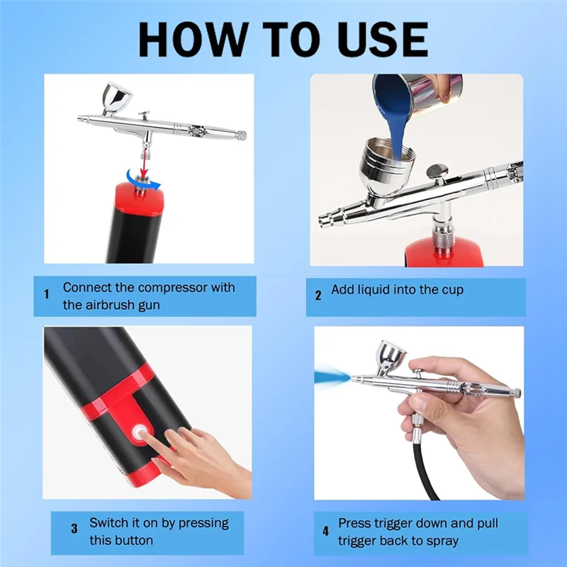 AB45 Kit Airbrush Baterai Ekstra Aksi Ganda dengan Set Sikat Udara Tanpa Kabel Baterai Dapat Diganti Kompresor untuk Manikur, Lukisan