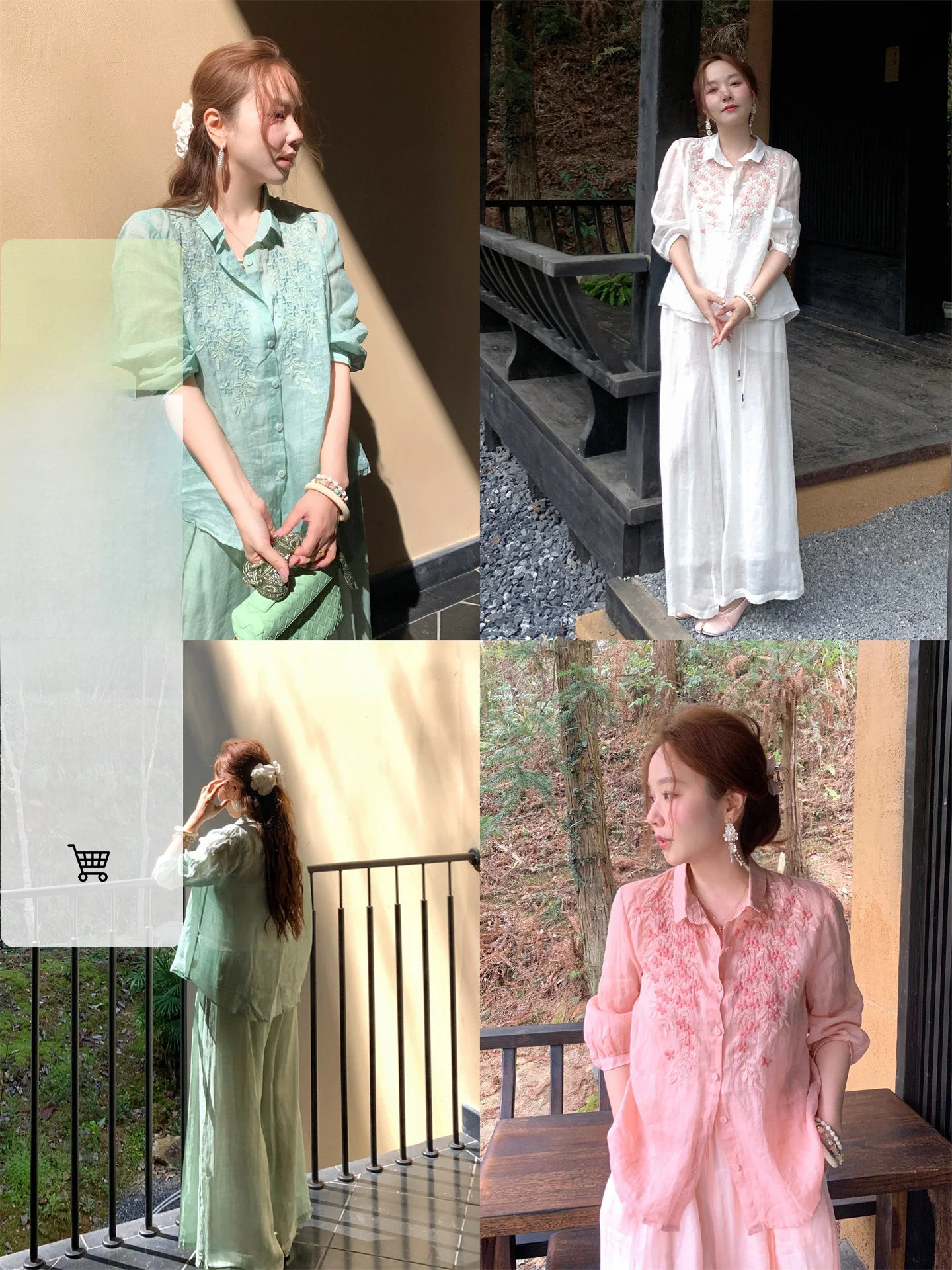 

Elegant Embroidered Heavy Work Linen Long Sleeve Shirt Jacket Women Spring Summer Lightweight Casual Loose Fit Plant Floral P...