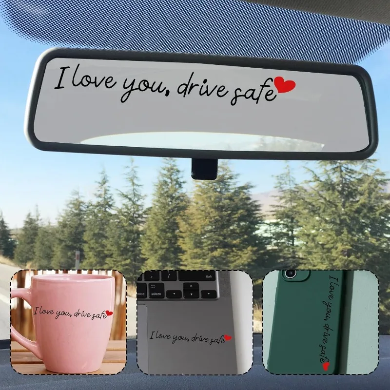 3pcs/set I Love You Safe Driving Vinyl Sticker Black Waterproof Decal for Motorcycle Helmet Rearview Mirror Car