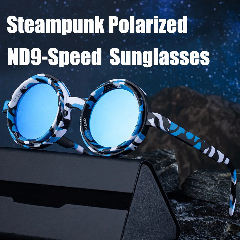 Polarized Steampunk ND9 Adjustable Dimming Sunglasses Men 2026 Round Punk Sun Glasses For Male Trendy Outdoor Fishing Eyewear 2