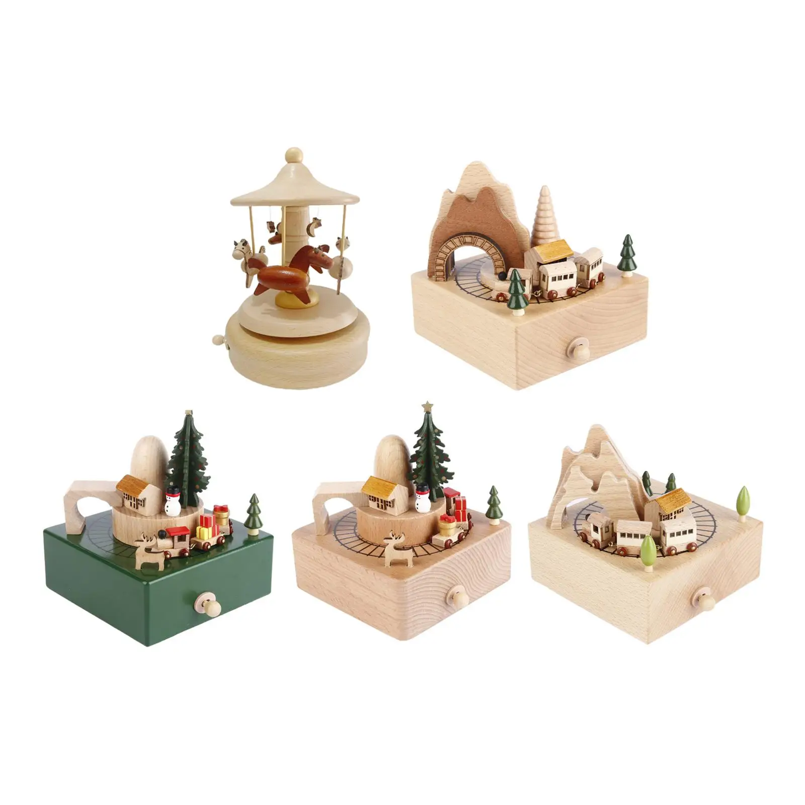 Wooden Windup Musical Boxes Play Melody for Girl Desktop Ornament Collectible Gift