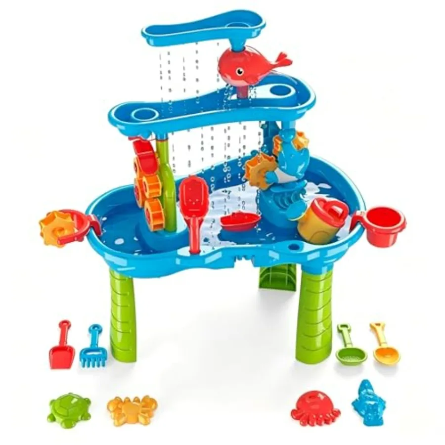 Water Table for Toddlers Ages 3-8, 3-Tier Water and Sand Play Table with Accessories for Outdoor Play, Backyard and Beach Activ