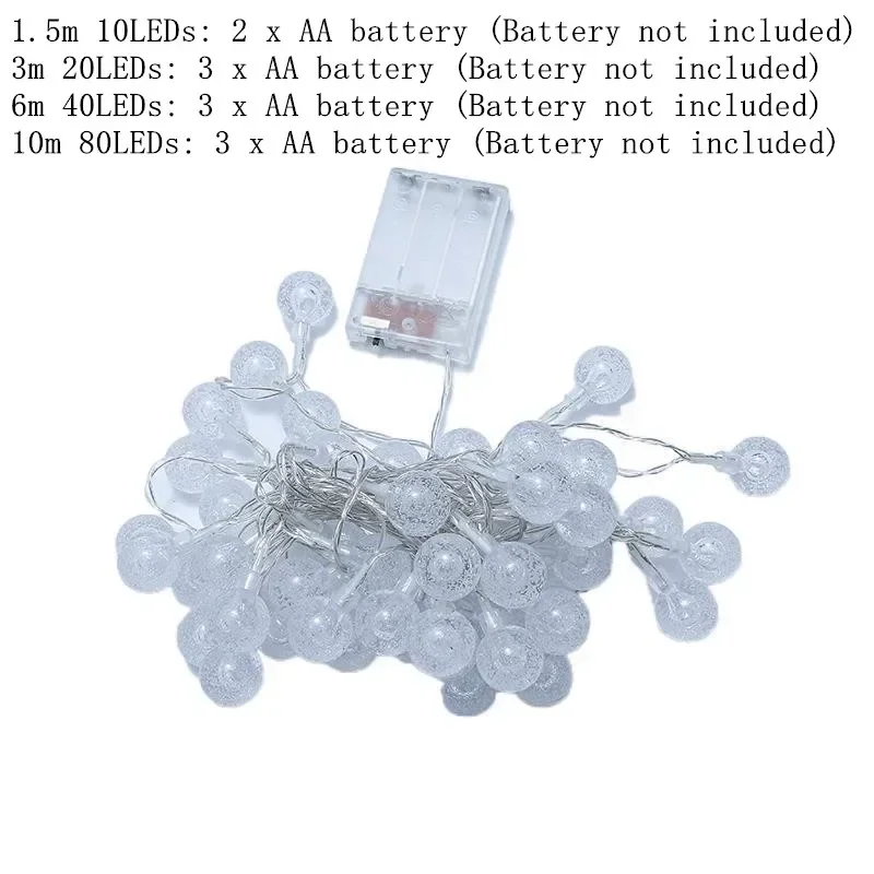 تعمل بالبطارية LED فقاعة سلسلة أضواء الجنية مصباح عطلة عيد الميلاد الزفاف ديكور الحفلات الداخلية