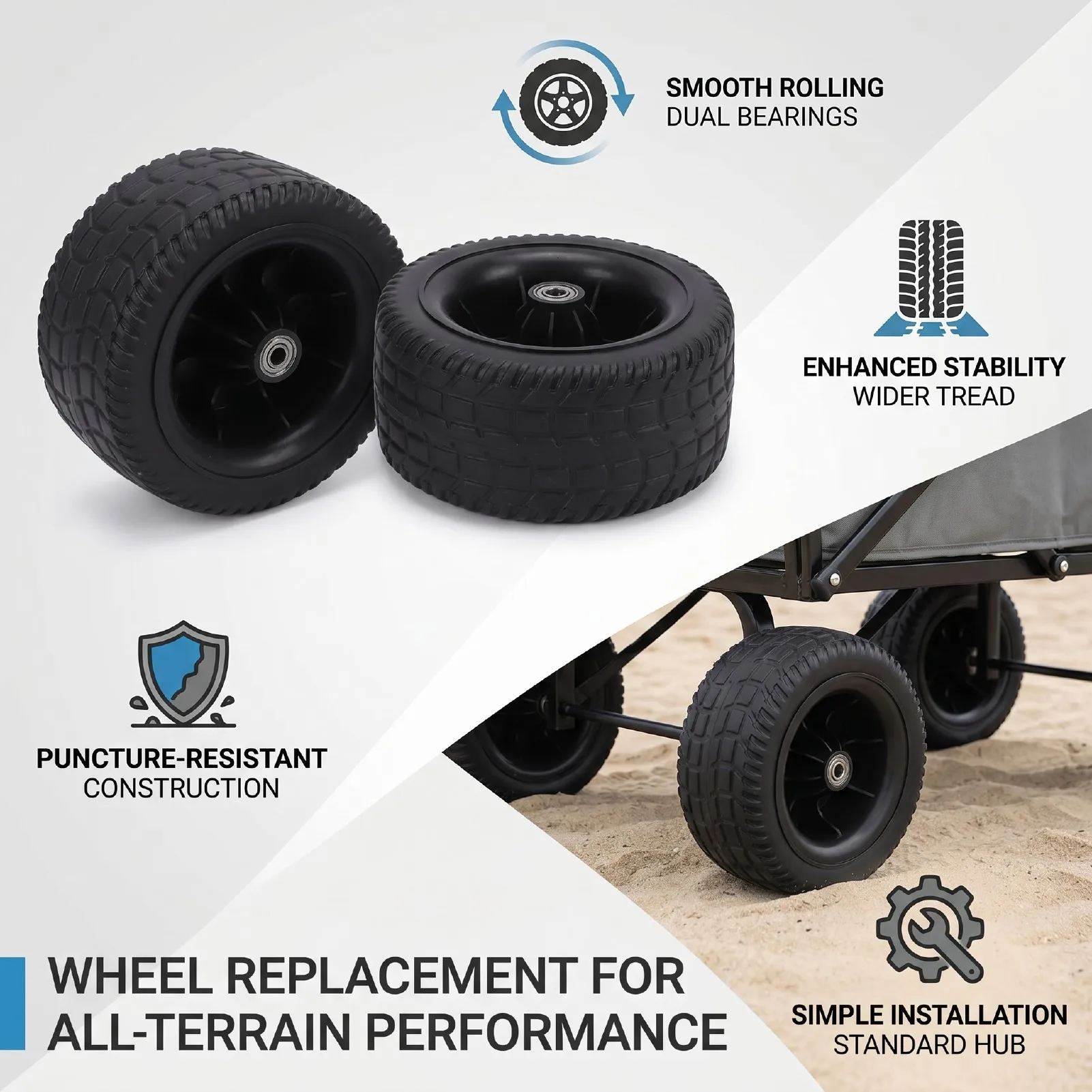 Wagon Replacement Wheel Wagon Replacement Wheel 7Inch Beach Cart Wheels with Bearings for Stroller Wheelbarrow Lawn Mower